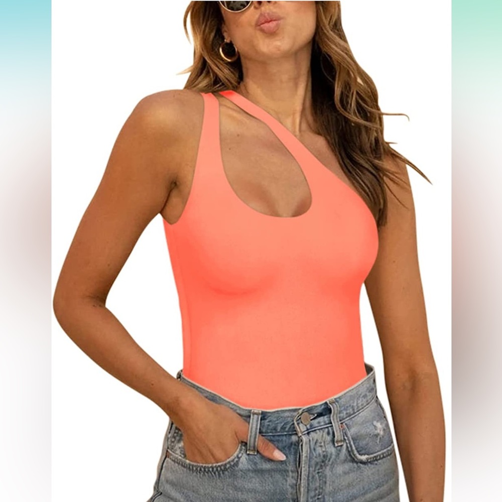 One shoulder:Cut-Out:Tank Top:Bodysuit